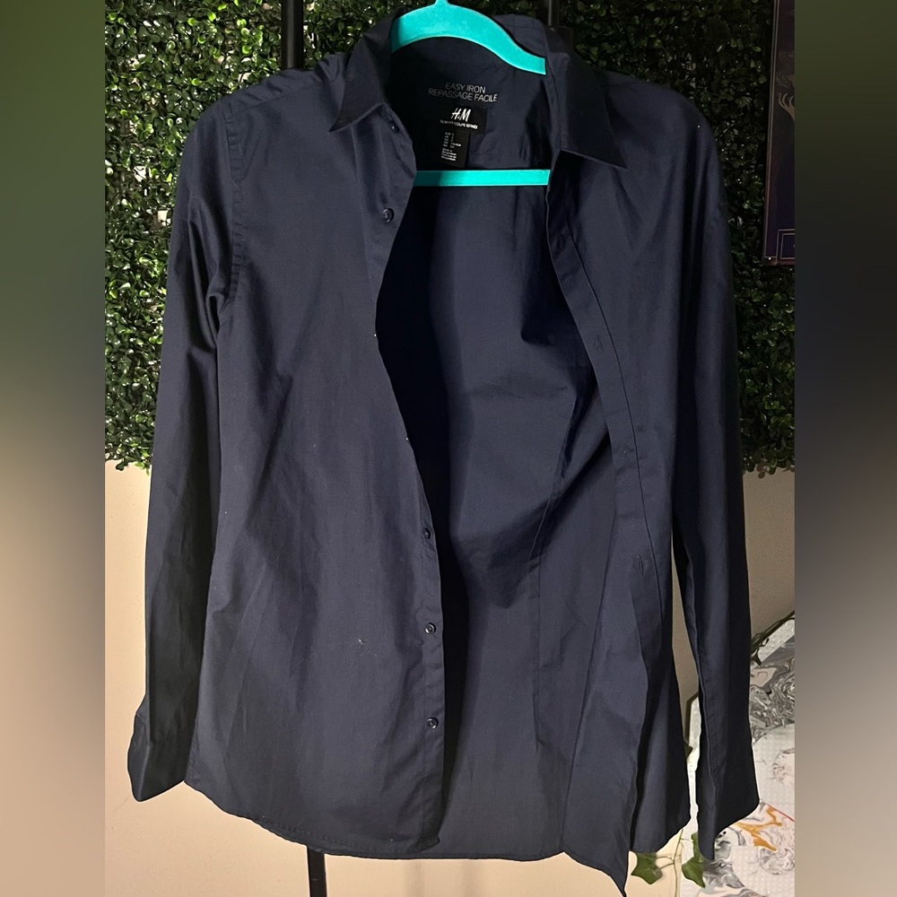 H&M easy iron dark blue button down